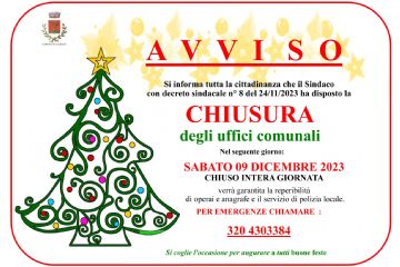 Avviso chiusura uffici 9 dicembre